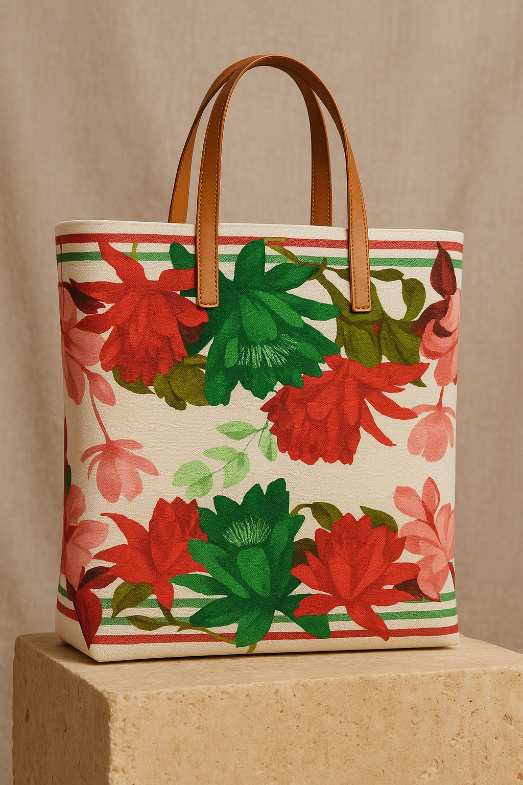 Estampa Hibiscos vermelhos aplicada — Bolsa tote