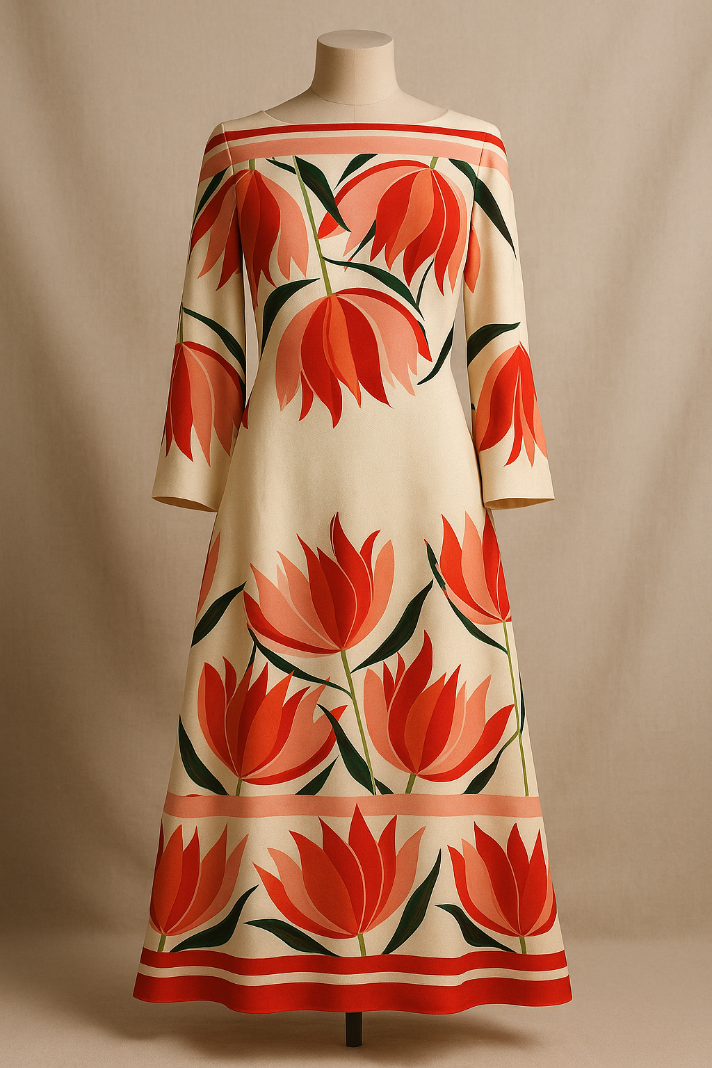 Estampa Tulipas estilizadas aplicada — Vestido midi
